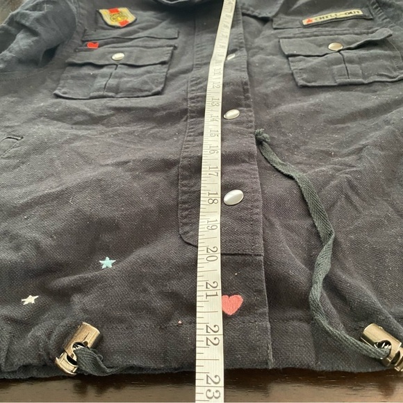 NWT Chaser vintage canvas Black military jacket w/patches Chill-out Feels Hart M - Picture 9 of 10